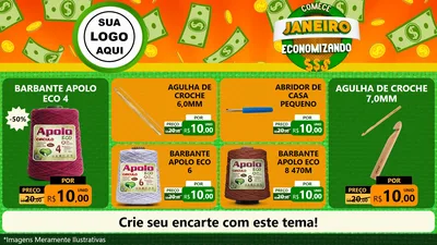 Modelo de TV para TV Horizontal com o tema Comece Janeiro Economizando para Armarinho e Aviamentos