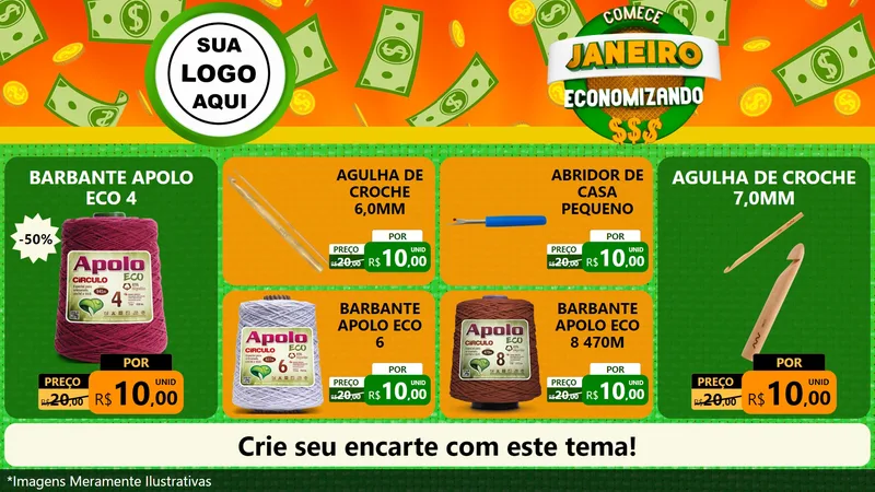 Modelo de TV para TV Horizontal com o tema Comece Janeiro Economizando para Armarinho e Aviamentos