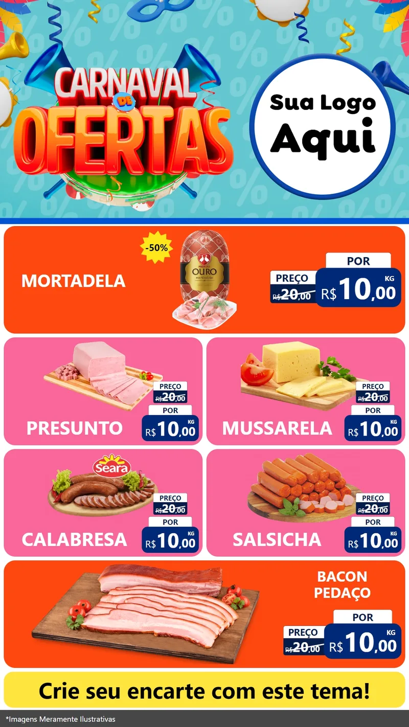 Modelo de TV para TV Vertical com o tema Carnaval de Ofertas para Frios e Laticínios