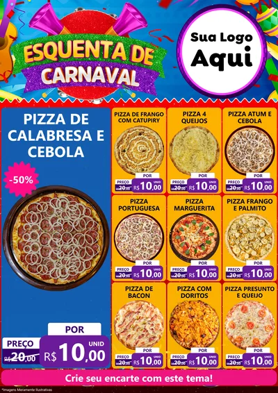 Modelo de Encarte para Encarte A4 Vertical com o tema Esquenta de Carnaval para Pizzaria