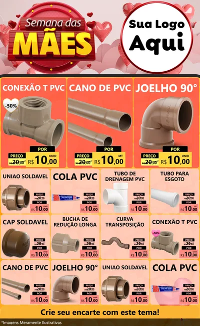 Modelo de Encarte para Encarte Grande com o tema Semana das Mães para Tubos e conexões