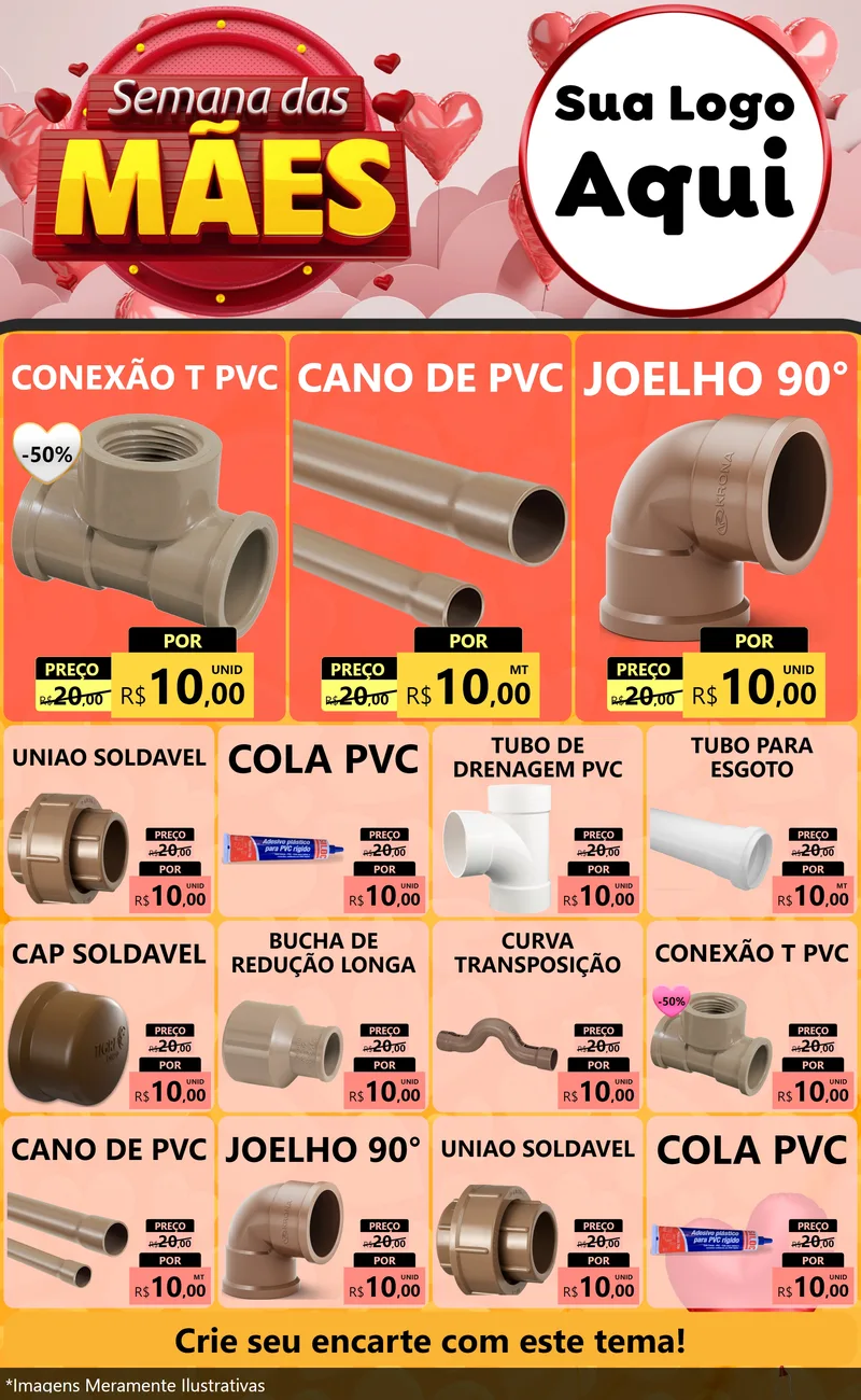 Modelo de Encarte para Encarte Grande com o tema Semana das Mães para Tubos e conexões