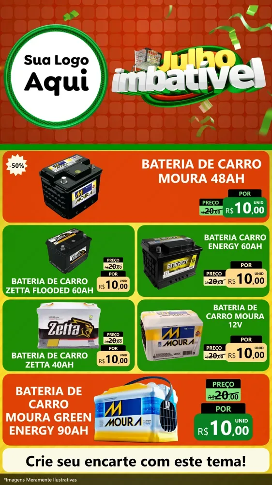 Modelo de TV para TV Vertical com o tema Julho Imbatível para Baterias Elétricas