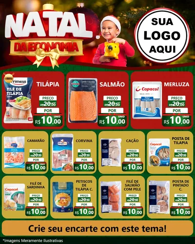 Modelo de Rede Social para Feed Instagram com o tema Natal da Economia para Peixaria