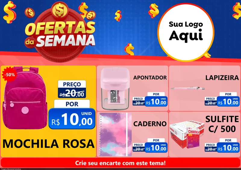 Modelo de Encarte para Encarte A4 Horizontal com o tema Ofertas Da Semana para Papelaria