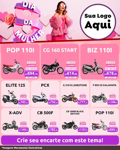 Modelo de Rede Social para Feed Instagram com o tema Dia da Mulher para Concessionaria de Motos