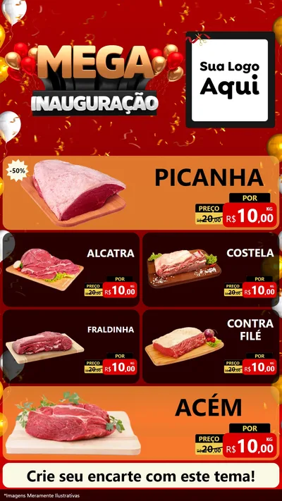 Modelo de TV para TV Vertical com o tema Mega Inauguração para Açougue