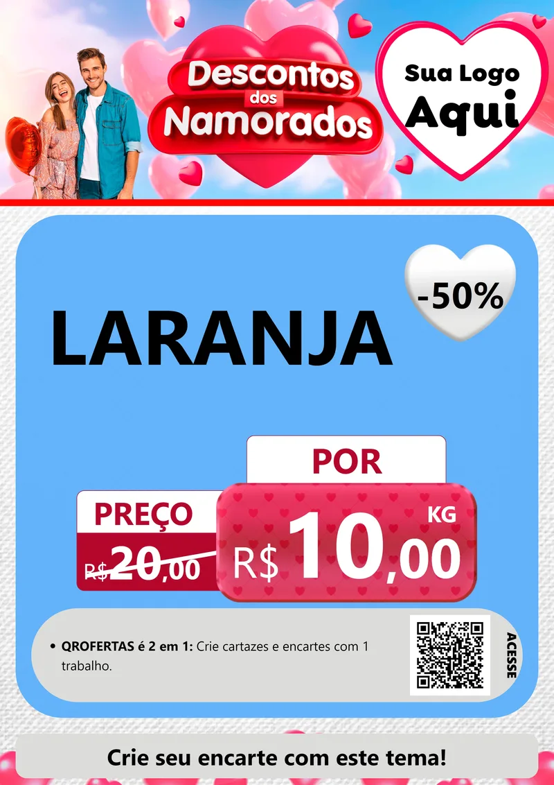 Modelo de Cartaz para Cartaz A4 Vertical com o tema Descontos dos Namorados para Hortifrúti