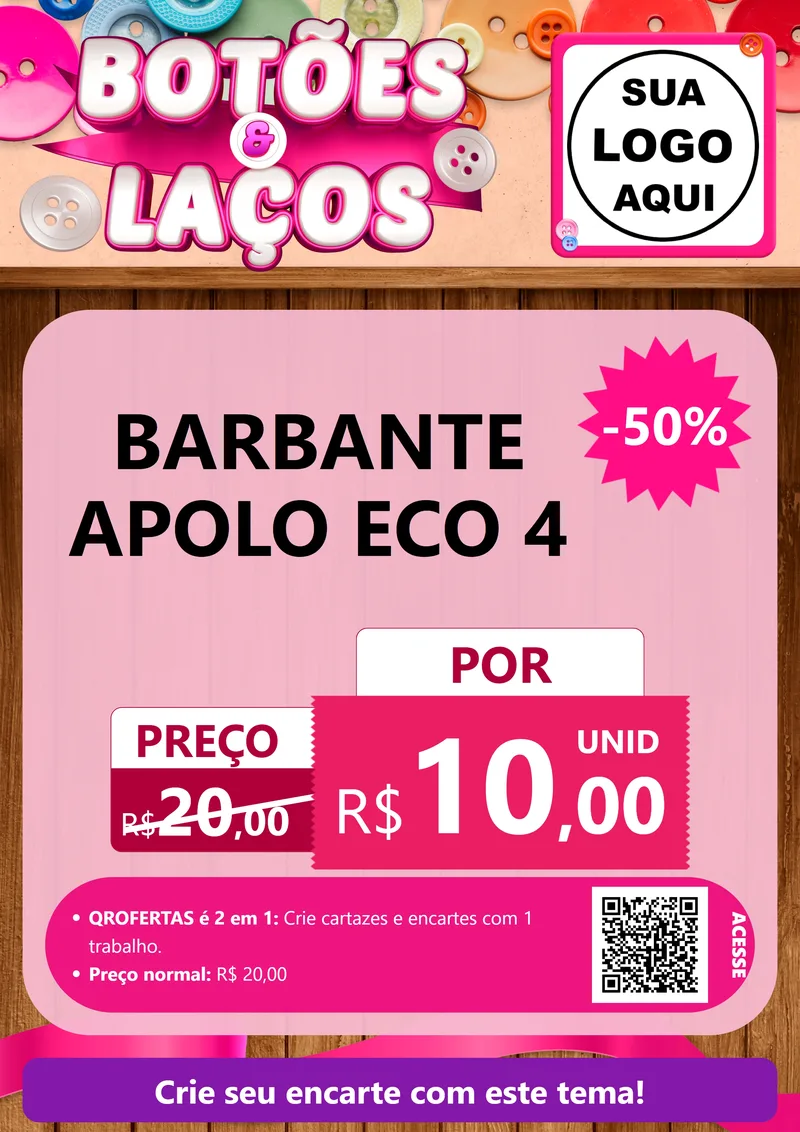 Modelo de Cartaz para Cartaz A4 Vertical com o tema Botões e Laços para Armarinho e Aviamentos