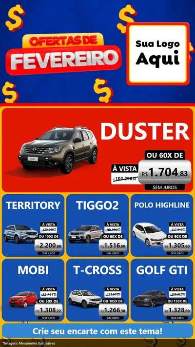Modelo de Rede Social para Stories com o tema Ofertas de Fevereiro para Concessionaria de Carros