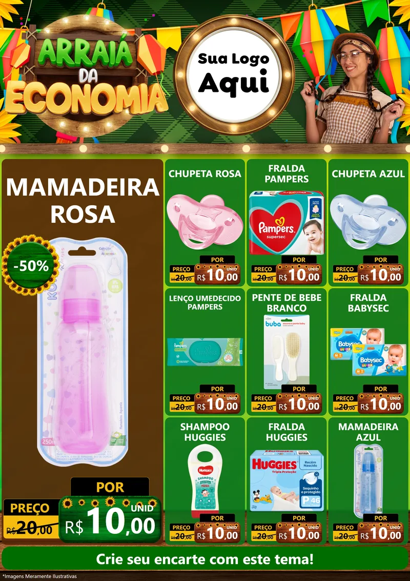 Modelo de Encarte para Encarte A4 Vertical com o tema Arraiá de Economia para Bebês