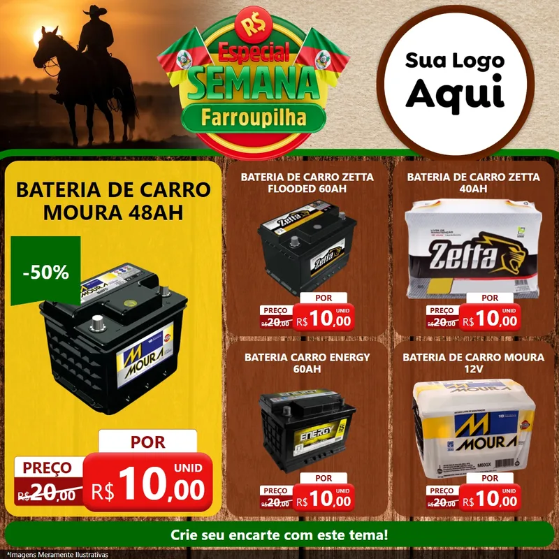 Modelo de Rede Social para Feed Facebook com o tema Especial Semana Farroupilha para Baterias Elétricas