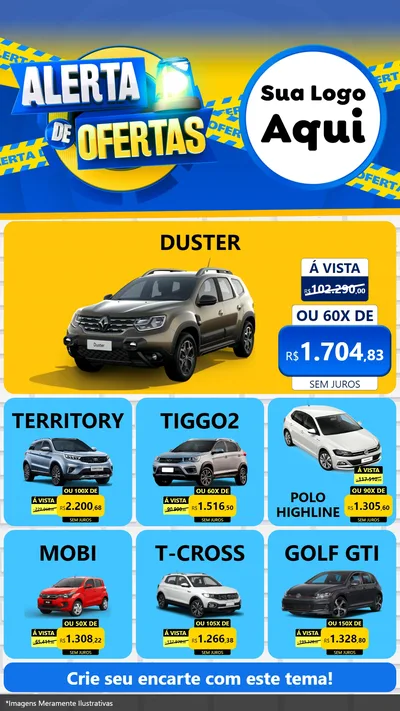 Modelo de Rede Social para Stories com o tema Alerta de Ofertas para Concessionaria de Carros