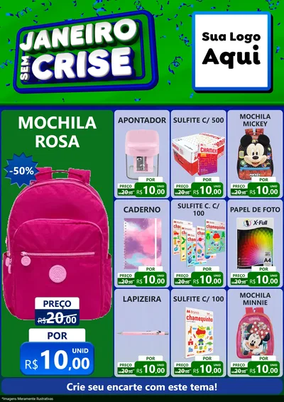 Modelo de Encarte para Encarte A4 Vertical com o tema Janeiro Sem Crise para Papelaria