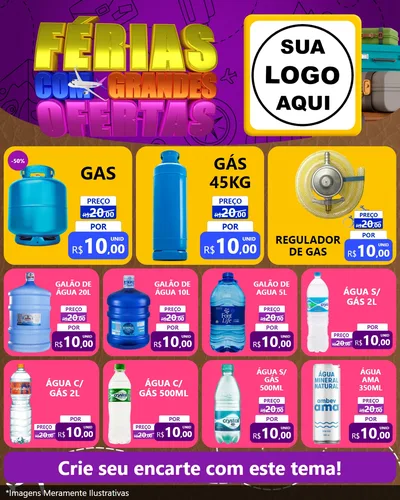 Modelo de Rede Social para Feed Instagram com o tema Férias com Grandes Ofertas para Água e gás