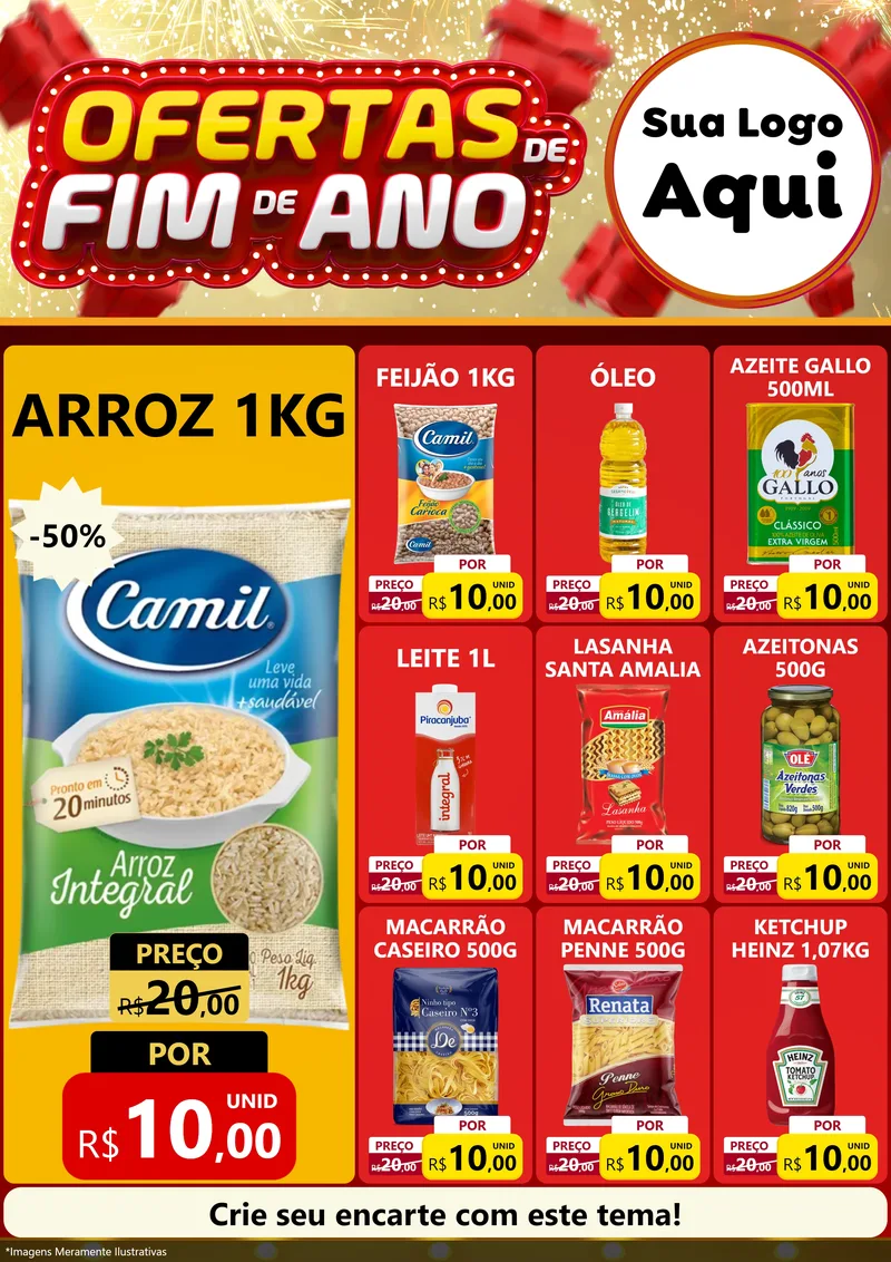 Modelo de Encarte para Encarte A4 Vertical com o tema Ofertas de Fim de Ano para Supermercado
