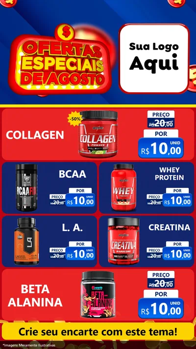 Modelo de TV para TV Vertical com o tema Ofertas Especiais de Agosto para Suplementos alimentares