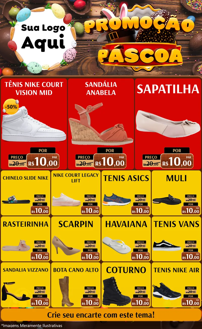Modelo de Encarte para Encarte Grande com o tema Promoção Páscoa para Calçados