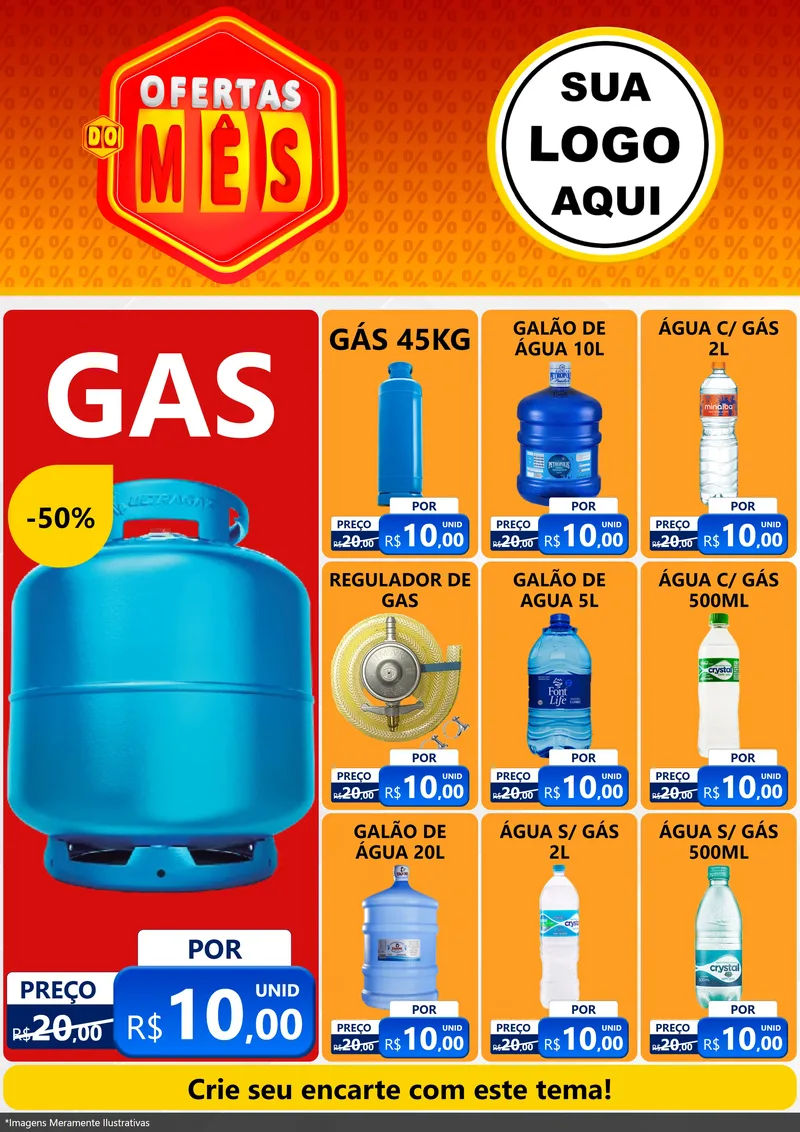 Modelo de Encarte para Encarte A4 Vertical com o tema Ofertas do Mês para Água e gás