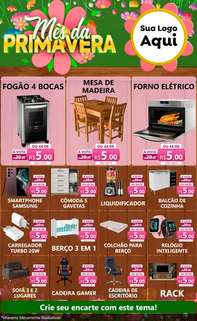 Modelo de Encarte para Encarte Grande com o tema Mês da Primavera para Móveis e Eletro