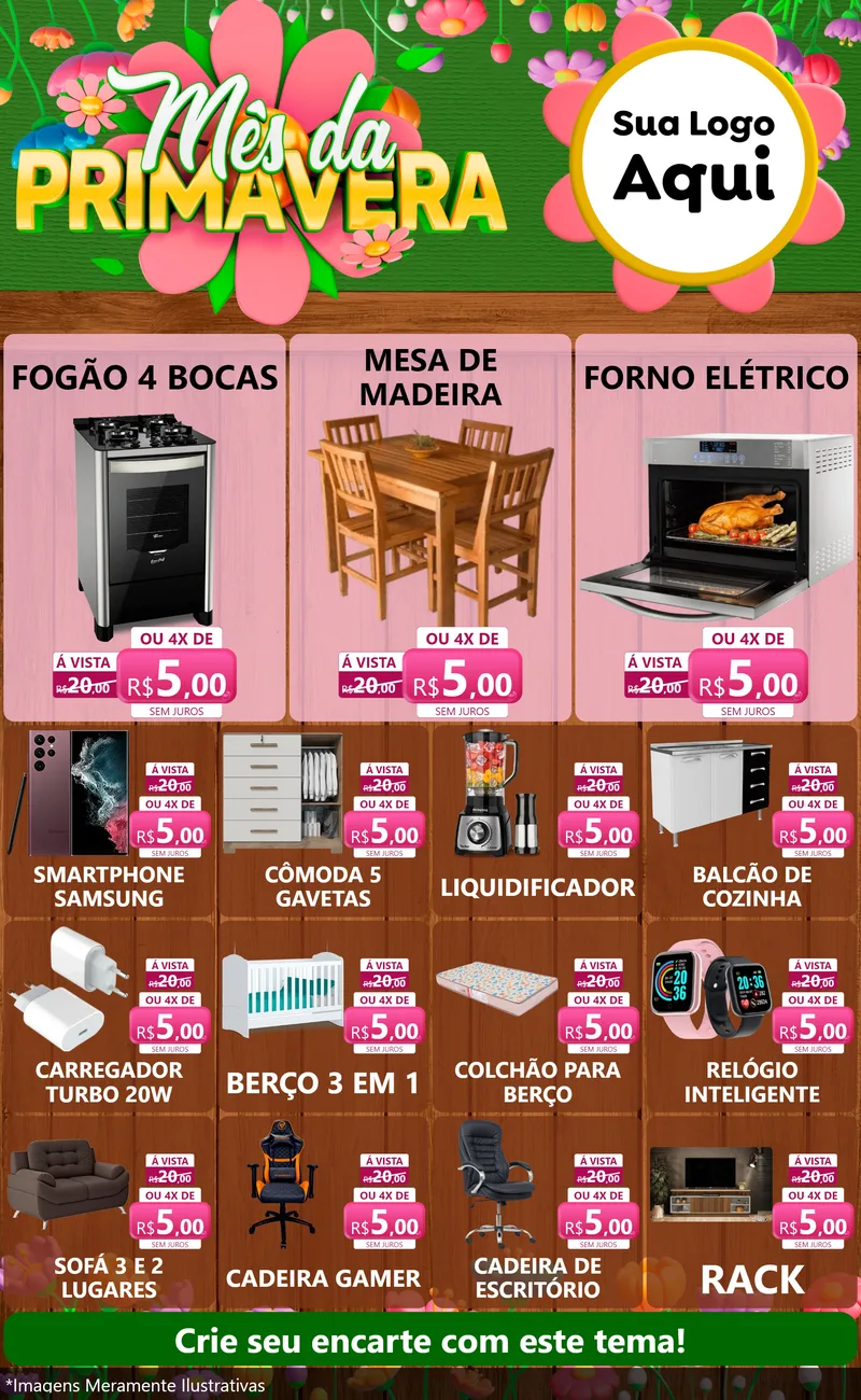 Modelo de Encarte para Encarte Grande com o tema Mês da Primavera para Móveis e Eletro