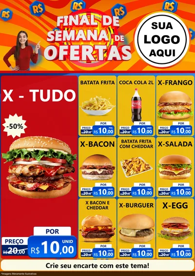Modelo de Encarte para Encarte A4 Vertical com o tema Final de Semana de Ofertas para Hamburgueria