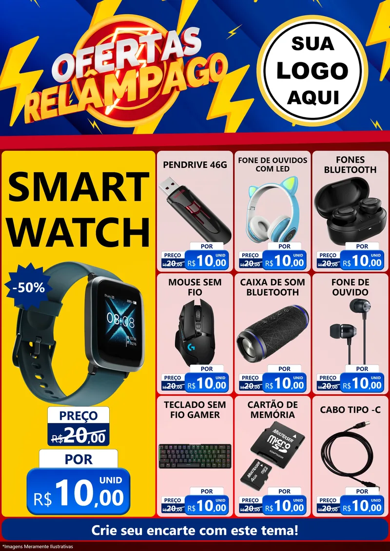 Modelo de Encarte para Encarte A4 Vertical com o tema Ofertas Relâmpago para Informática