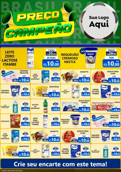 Modelo de Encarte para Encarte A4 Vertical com o tema Preço Campeão - Copa para Frios e Laticínios