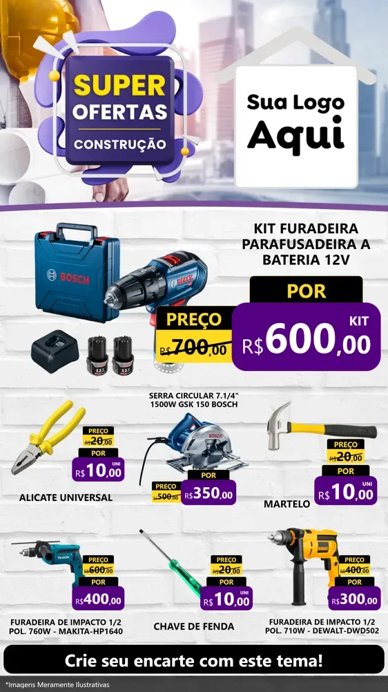 Modelo de Rede Social para Stories com o tema Super Ofertas - Construção para Maquinas e Ferramentas