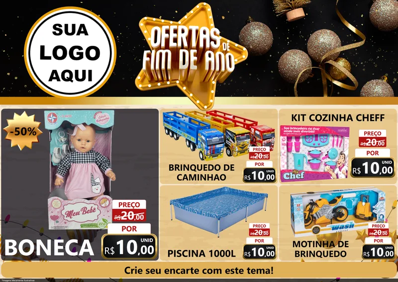 Modelo de Encarte para Encarte A4 Horizontal com o tema Ofertas de Fim de Ano para Brinquedos