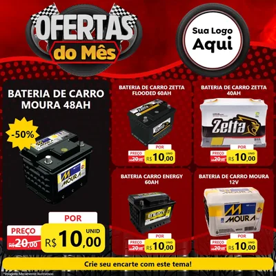 Modelo de Rede Social para Feed Facebook com o tema Ofertas do Mês - Autopeças para Baterias Elétricas