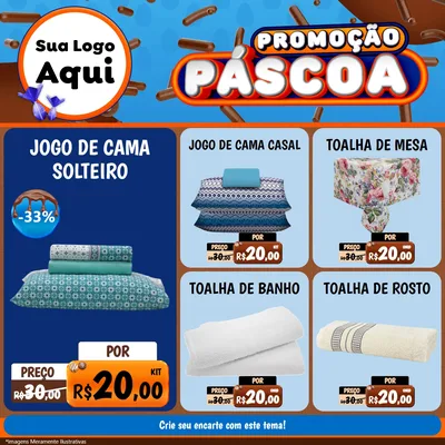 Modelo de Rede Social para Feed Facebook com o tema Promoção Páscoa para Cama, Mesa e Banho