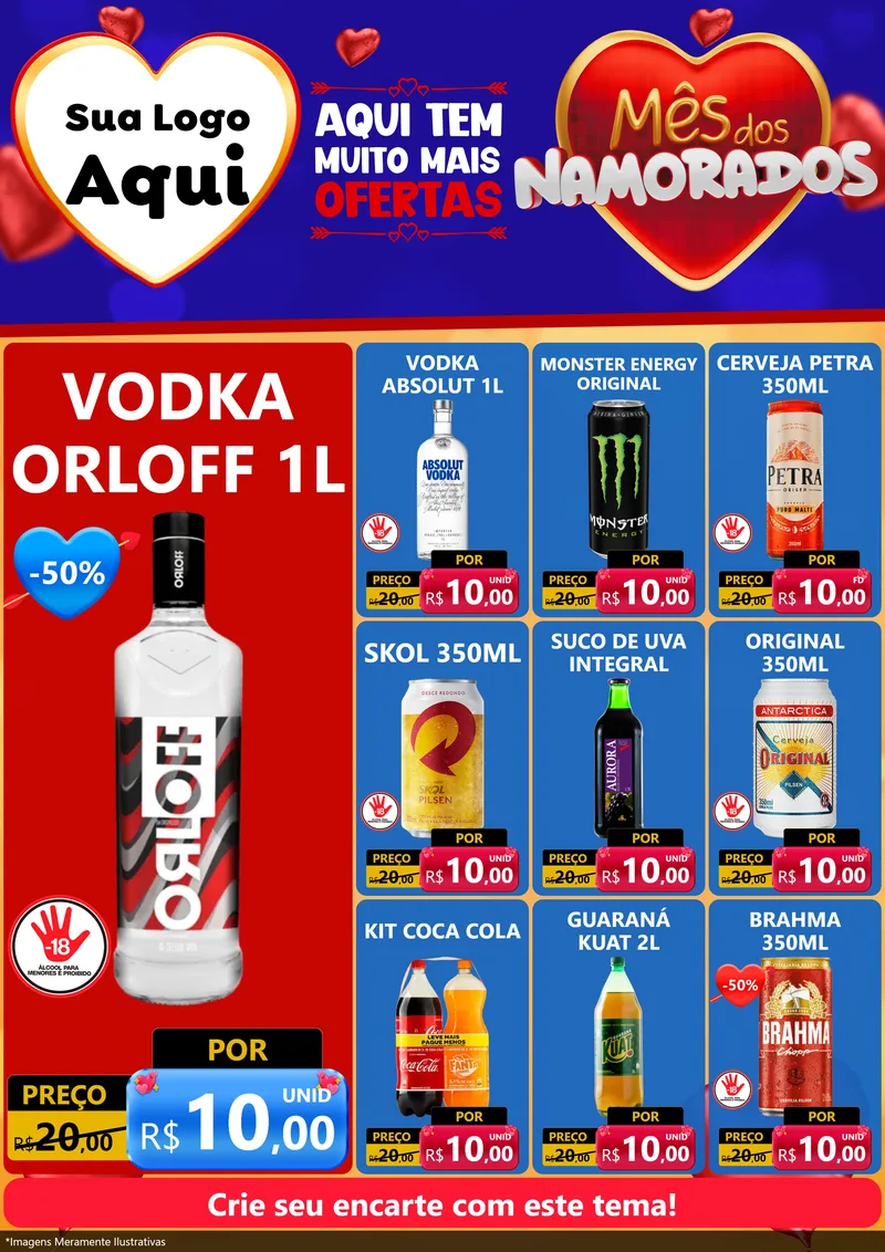 Modelo de Encarte para Encarte A4 Vertical com o tema Mês dos Namorados para Distribuidora de bebidas