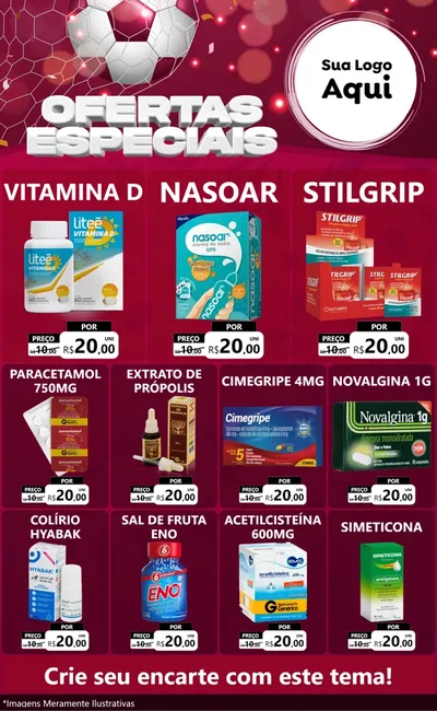 Modelo de Encarte para Encarte Grande com o tema Ofertas Especiais - Futebol para Farmácia