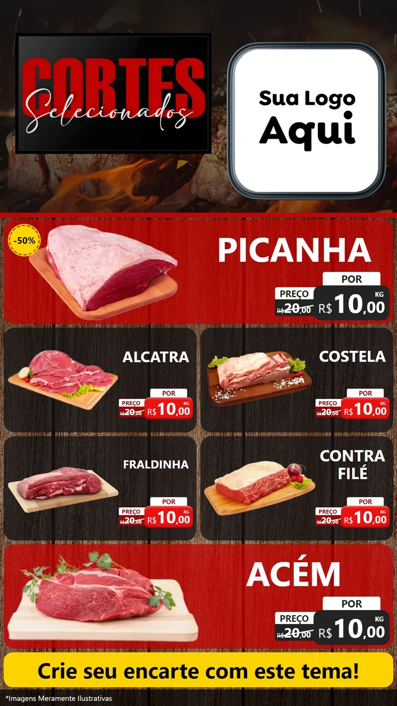 Modelo de TV para TV Vertical com o tema Cortes Selecionados para Açougue