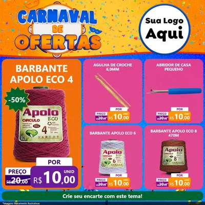 Modelo de Rede Social para Feed Facebook com o tema Carnaval de Ofertas para Armarinho e Aviamentos