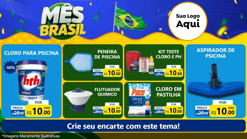 Modelo de TV para TV Horizontal com o tema Mês do Brasil para Produtos para Piscina