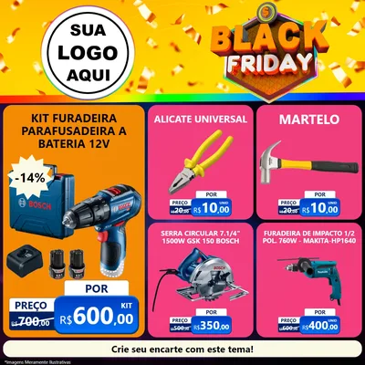 Modelo de Rede Social para Feed Facebook com o tema Black Friday para Maquinas e Ferramentas