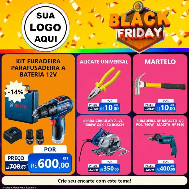 Modelo de Rede Social para Feed Facebook com o tema Black Friday para Maquinas e Ferramentas