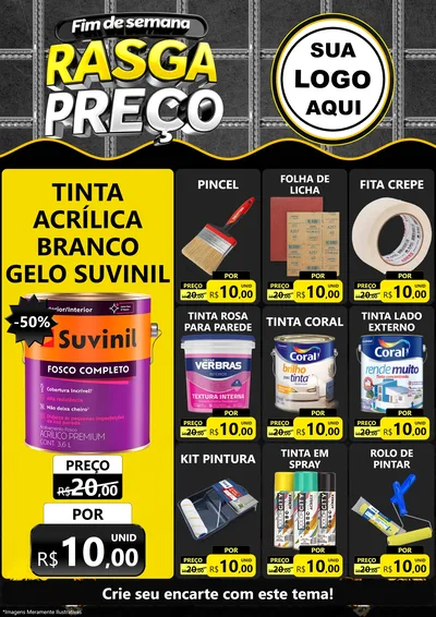Modelo de Encarte para Encarte A4 Vertical com o tema Fim de Semana Rasga Preço para Tintas e Ferramentas