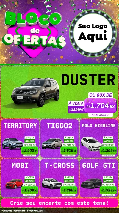 Modelo de Rede Social para Stories com o tema Bloco de Ofertas para Concessionaria de Carros