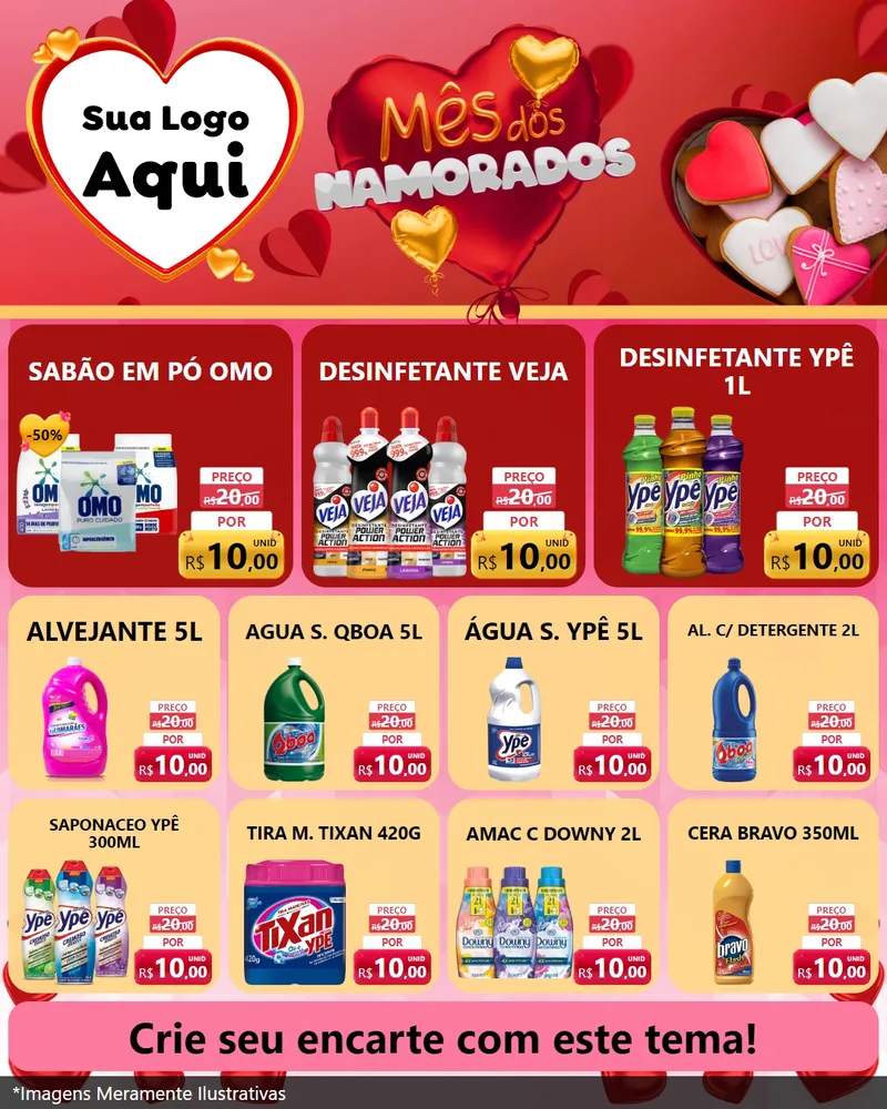 Modelo de Rede Social para Feed Instagram com o tema Mês dos Namorados para Produtos de Limpeza