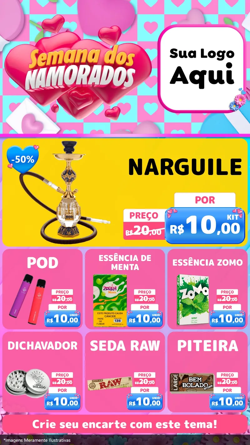 Modelo de Rede Social para Stories com o tema Semana dos Namorados para Tabacaria