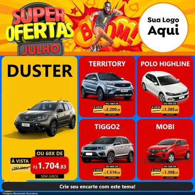 Modelo de Rede Social para Feed Facebook com o tema Super Ofertas Julho para Concessionaria de Carros