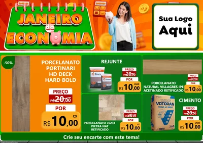 Modelo de Encarte para Encarte A4 Horizontal com o tema Janeiro da Economia para Pisos e revestimentos