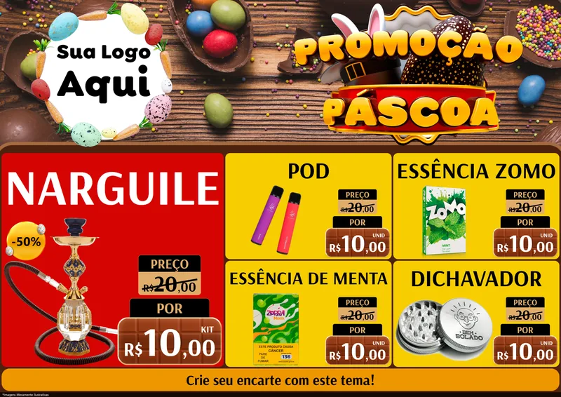 Modelo de Encarte para Encarte A4 Horizontal com o tema Promoção Páscoa para Tabacaria