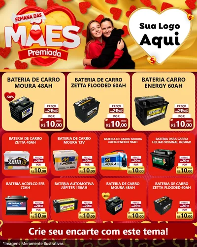 Modelo de Rede Social para Feed Instagram com o tema Semana das Mães Premiada para Baterias Elétricas