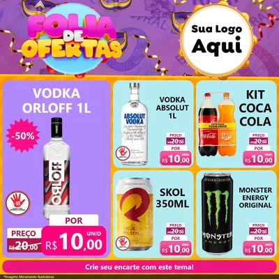 Modelo de Rede Social para Feed Facebook com o tema Folia de Ofertas para Distribuidora de bebidas