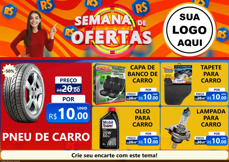 Modelo de Encarte para Encarte A4 Horizontal com o tema Semana de Ofertas para Auto peças