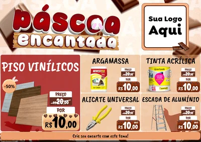 Modelo de Encarte para Encarte A4 Horizontal com o tema Páscoa Encantada para Material para Construção